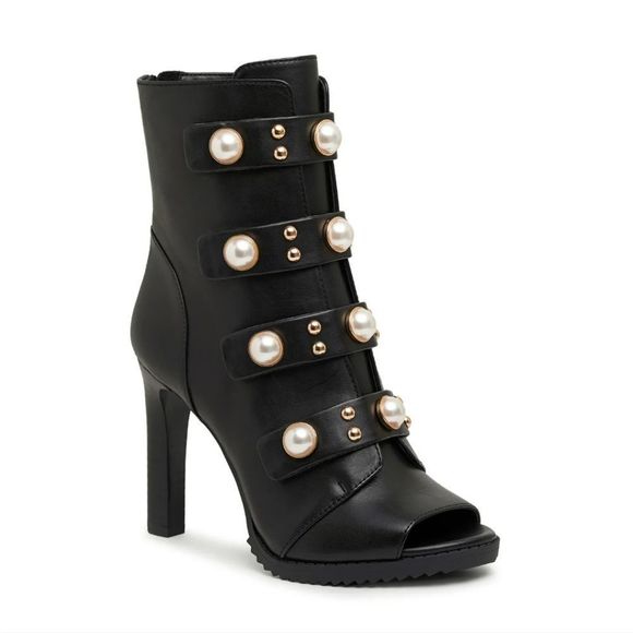 KARL LAGERFELD BRAYDEN EMBELLISHED BLACK BOOTIES - Picture 1 of 6